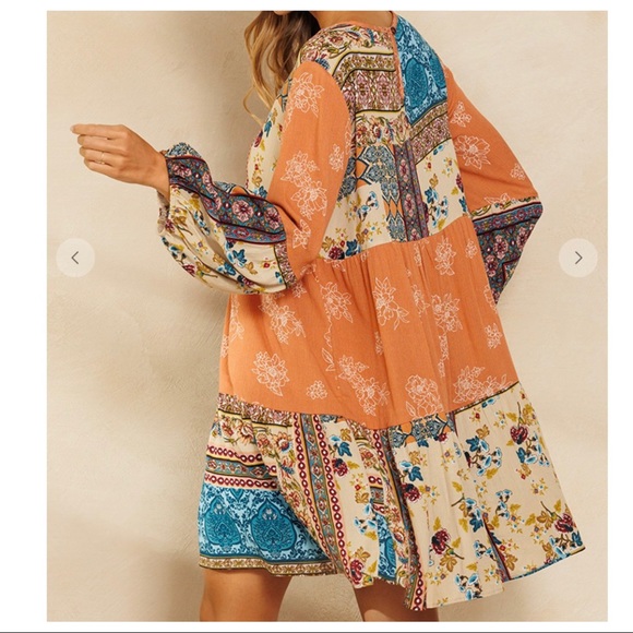 Lily Boho Multi Color Crew Neck Dress - Picture 4 of 4